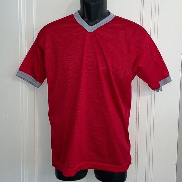 Nwot Vtg Gator Athletics red mesh jersey T-shirt with gray collar & trim - Picture 1 of 7